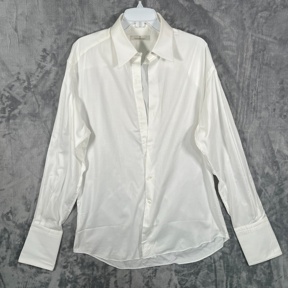 Ermenegildo Zegna White Tuxedo Dress Shirt Mens 15.5 39 Button Up French Cuff